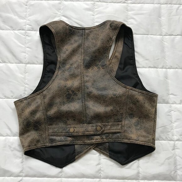 Urban Outfitters BDG Womens Distressed Brown Faux Leather Button Up Vest - Picture 4 of 4